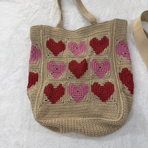 The Sak Lanie Market Tote Bamboo Heart NWOT Beach Red Pink Woven - Picture 8 of 9